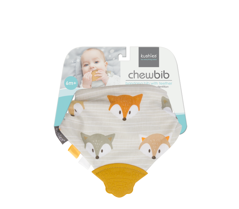 Kushies ChewBib Baby/Toddler Teething Bib with BPA Free Silicone Teether 6m Plus Blue Ray 