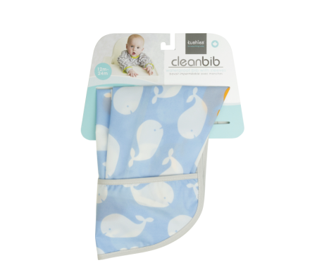 KUSHIES Cleanbib With Sleeves (6-12M)  Blue Whales