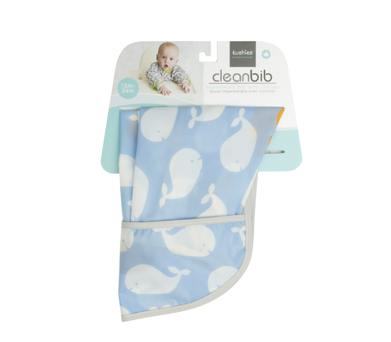 KUSHIES Cleanbib With Sleeves Toddler (12-24M)  Blue Whales