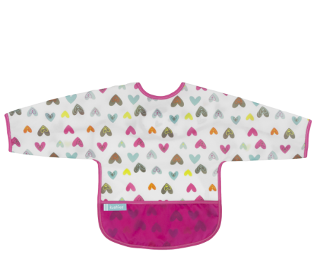 KUSHIES Cleanbib With Sleeves Toddler (12-24M)  White Doodle Hearts