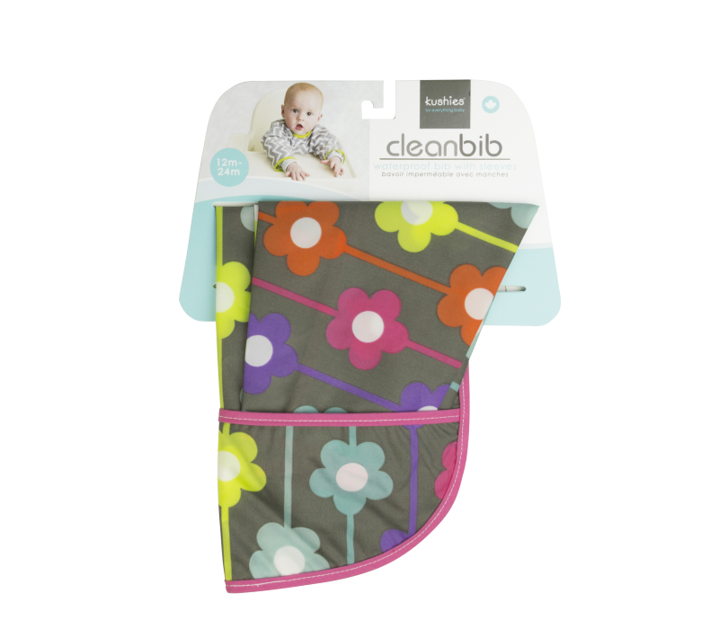KUSHIES Cleanbib With Sleeves Toddler (12-24M)  Charcoal Daisies