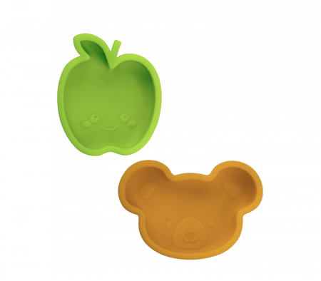 KUSHIES Silidip Silicone Mini Bowl 2-Pack Apple & bear