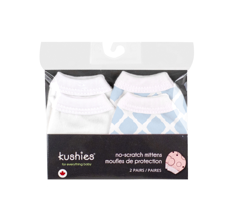 KUSHIES No Scratch Mittens Flannel 2-Pack Lattice Blue