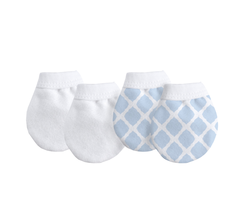 KUSHIES No Scratch Mittens Flannel 2-Pack Lattice Blue