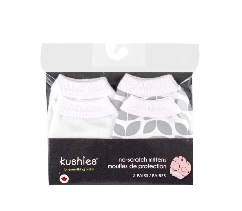 KUSHIES No Scratch Mittens Flannel 2-Pack Grey Petal