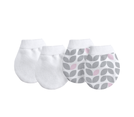 KUSHIES No Scratch Mittens Flannel 2-Pack Grey Petal
