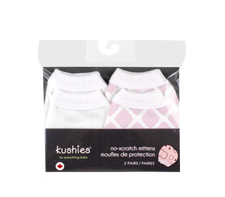 KUSHIES No Scratch Mittens Flannel 2-Pack Lattice Pink