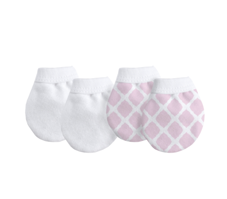 KUSHIES No Scratch Mittens Flannel 2-Pack Lattice Pink