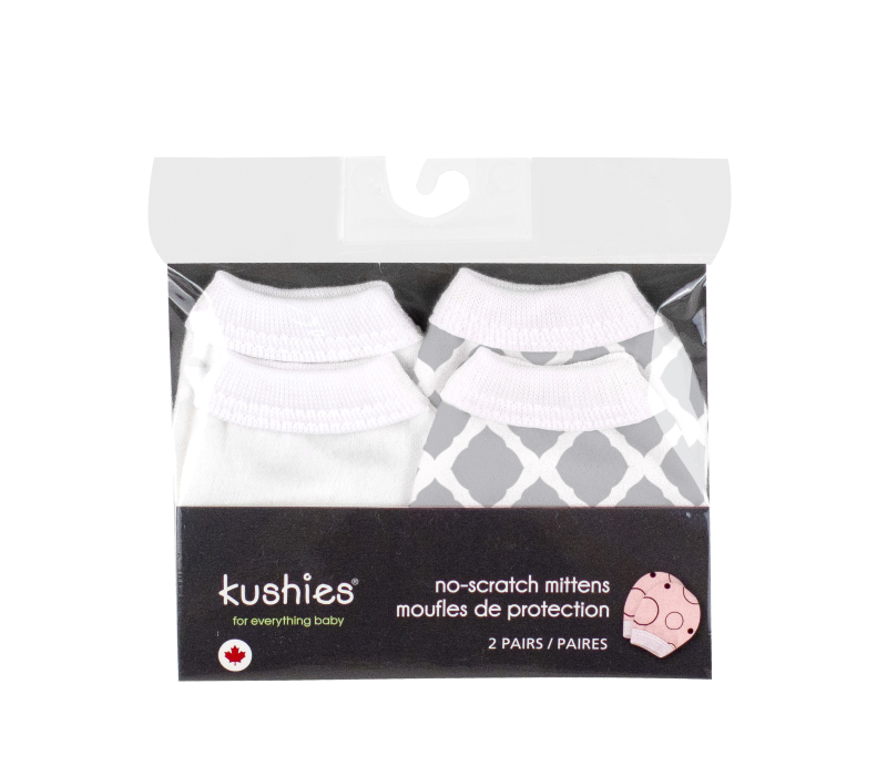 KUSHIES No Scratch Mittens Flannel 2-Pack Neutral