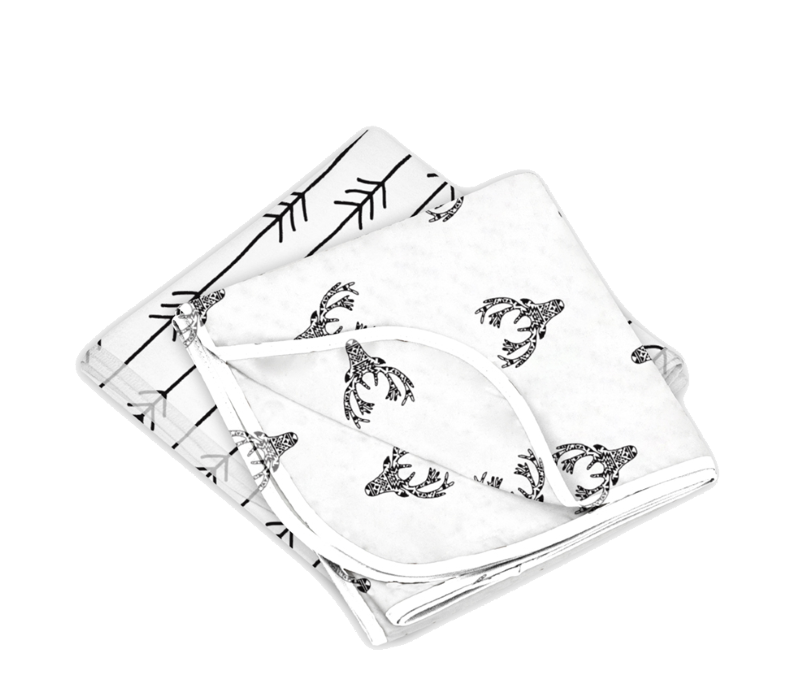 KUSHIES Receiving Blanket 2 Pack Deer / One Direction Black & White