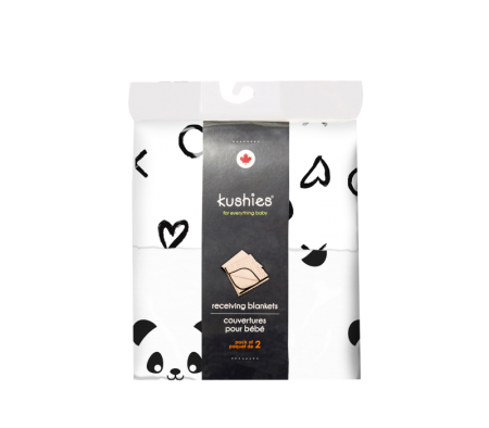KUSHIES Receiving Blanket 2 Pack Panda / XO Black & White