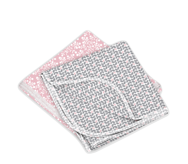 KUSHIES Receiving Blanket 2 Pack Grey Petal / Pink Berries KUSHIES Receiving Blanket 2 Pack Grey Petal / Pink Berries