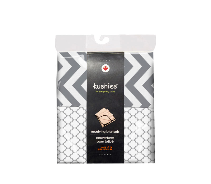 KUSHIES Receiving Blanket 2 Pack Grey Chevron / Ornament Lt. Grey KUSHIES Receiving Blanket 2 Pack Grey Chevron / Ornament Lt. Grey