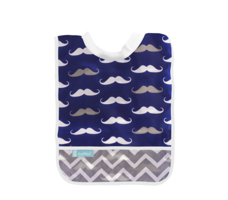 KUSHIES Rib-Neck Waterproof Bib (Infant - Toddler)  Navy Mustache
