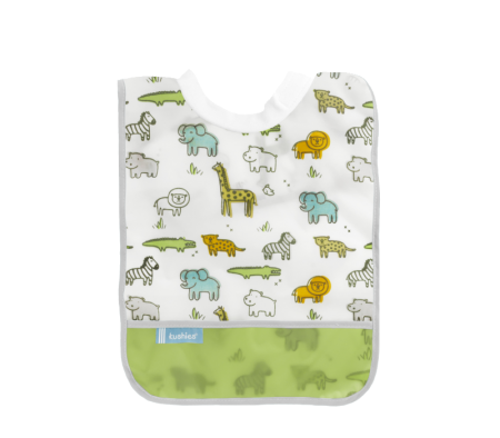 KUSHIES Rib-Neck Waterproof Bib (Infant - Toddler)  White Safari